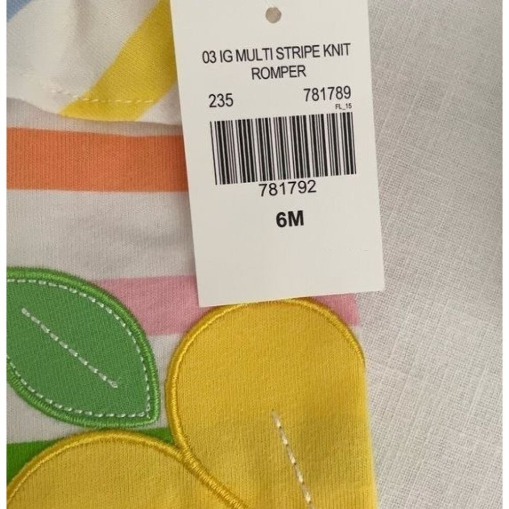 Girl's Good Lad Striped Play Romper with Yellow Flower Applique size 6M New - Picture 6 of 6